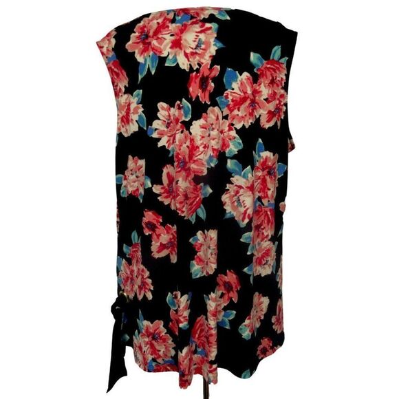 Ellen Tracy Black Tropical Floral Draped Neck Side Tie Sleeveless Top 2X  NEW - Picture 5 of 11